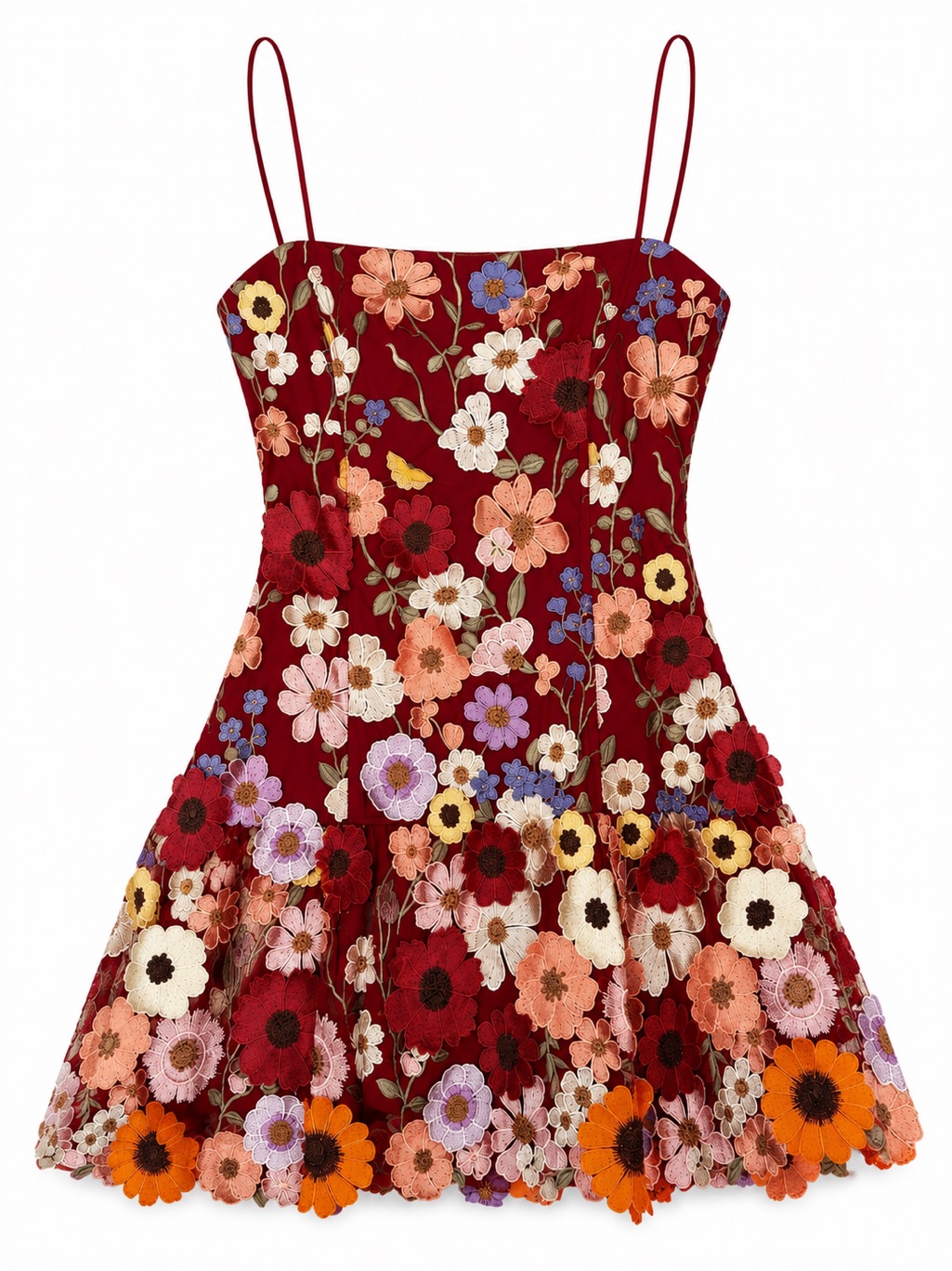 Sugar Thrillz 3d Floral Embroidered Mini Dress Red Romantic Fairycore Dress